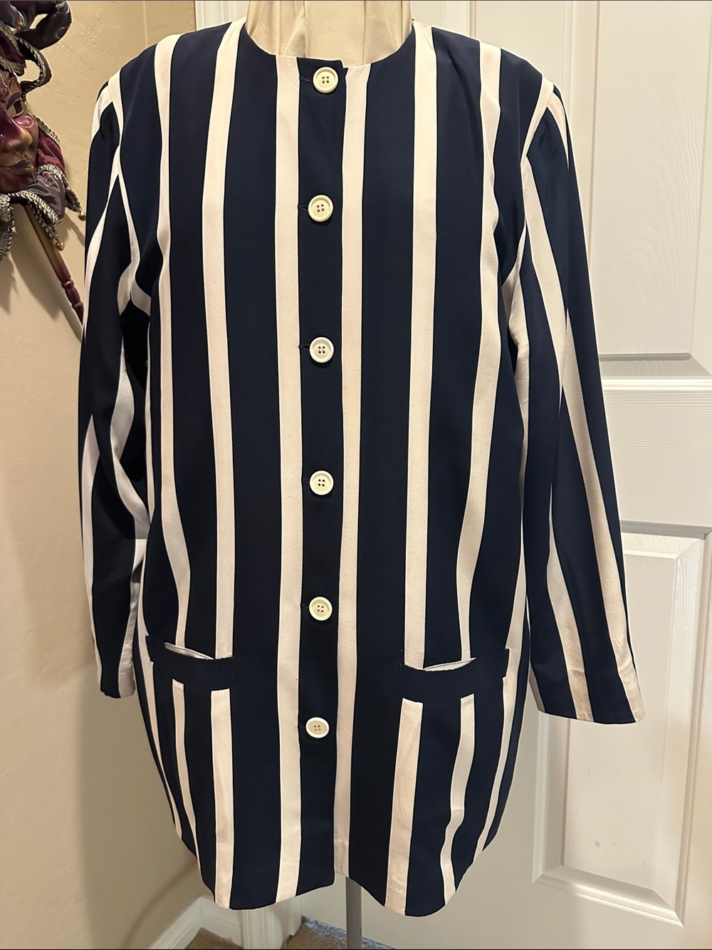 Nieman Marcus Classic Navy & White Striped Women’s silk jacket